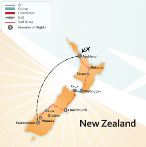 North and South New Zealand Road Trip Map