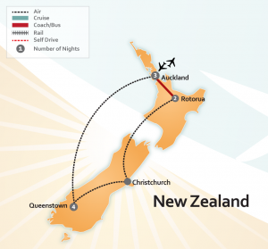 New Zealand Map Auckland, Rotorua, Queenstown